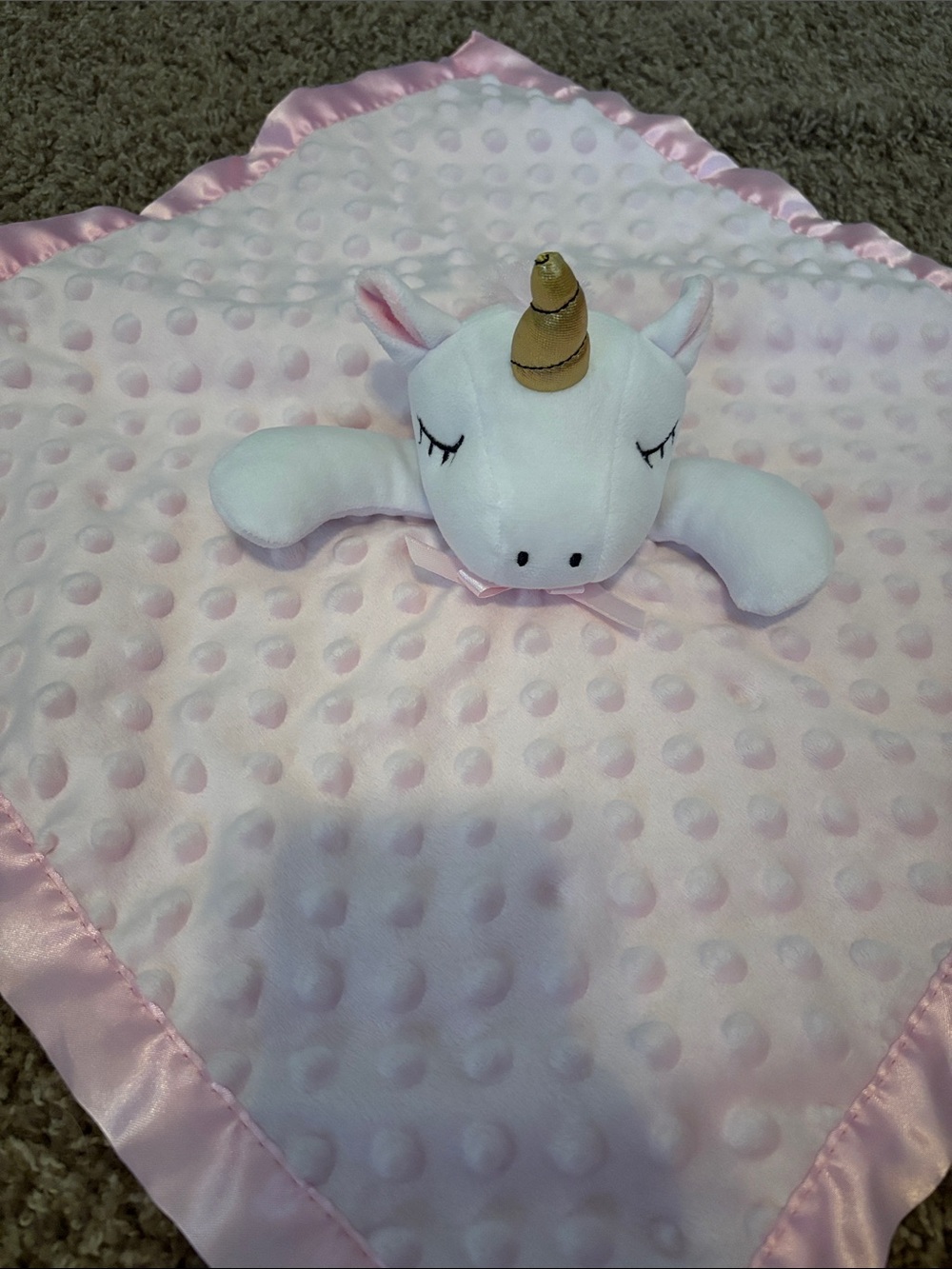 Plush Unicorn Lovey Blanket - Pink and White Comfort Toy